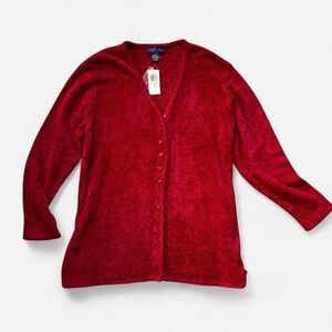 NWT Chenille cardigan red whimsigoth button down Charter Club deadstock cozy 1X